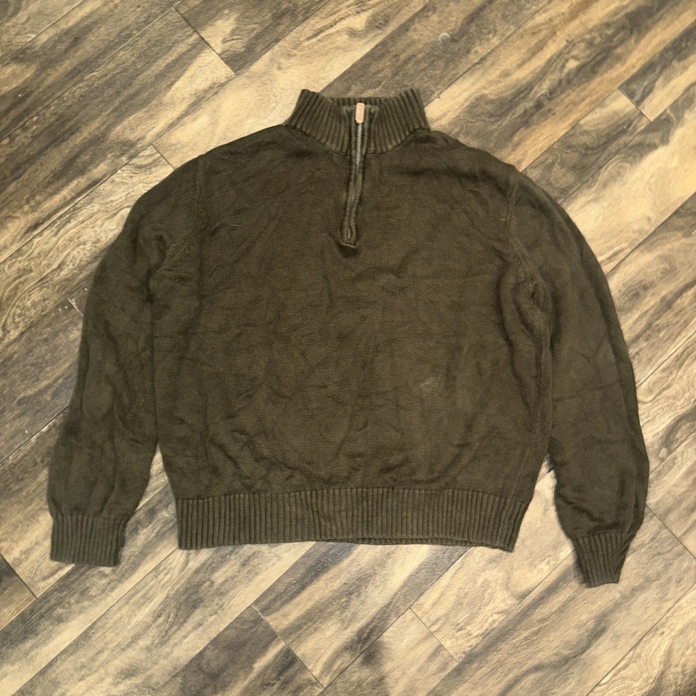 St. John's Bay Quarter-Zip Pullover Sweater Men's Size XL Ribbed Collar Green